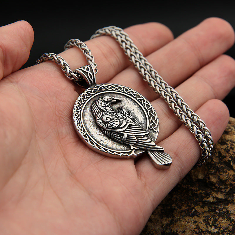 Wholesale Titanium Celtic Raven Pendant Stainless Steel Necklace